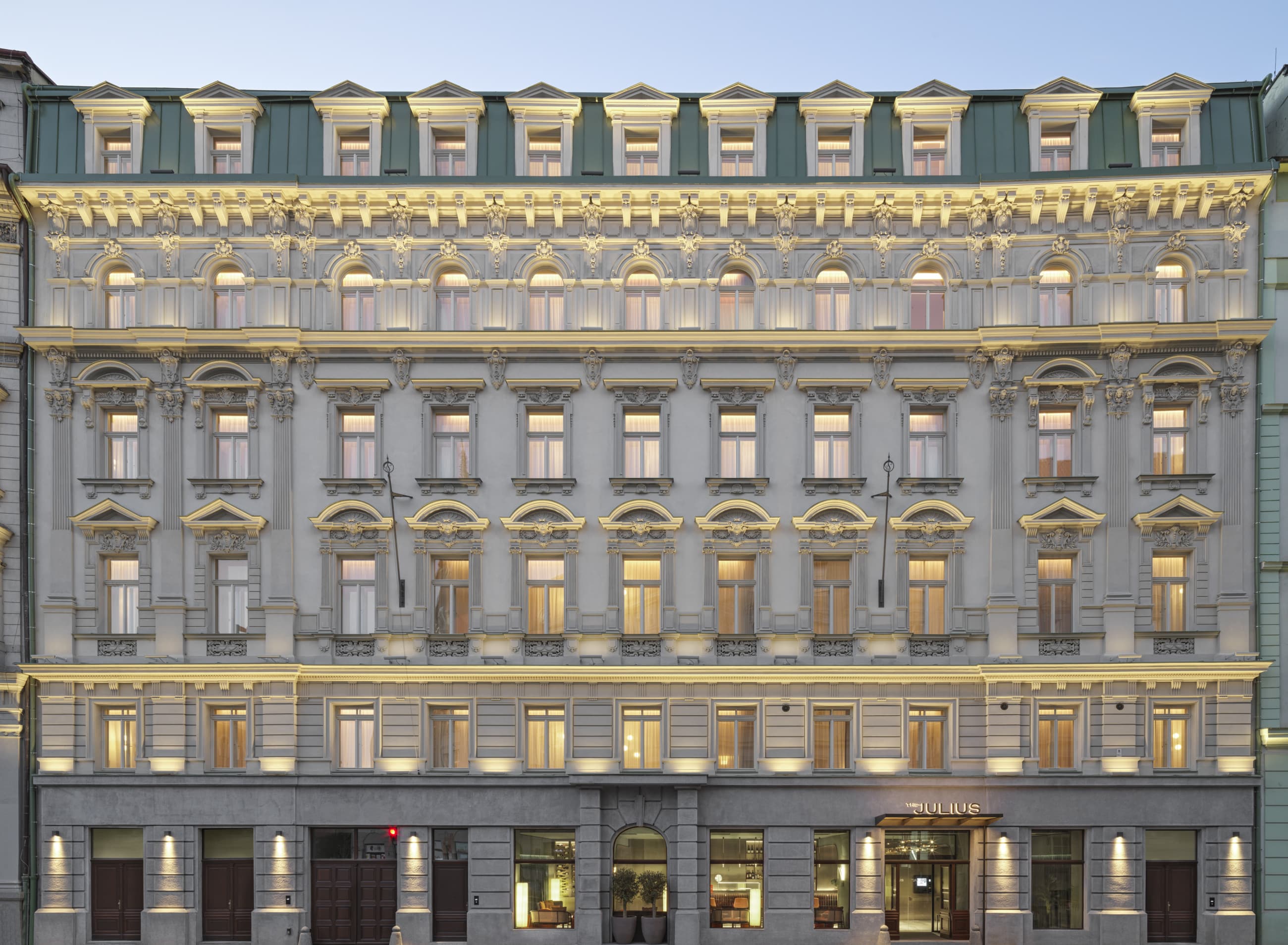 Daytime facade of The Julius Prague on Senovážné náměstí